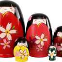 Moonmo 5pcs Beautiful Handmade Wooden Japanese Girl Russia Nesting Dolls Gift Russian Nesting Wishing Dolls Matryoshka Traditional