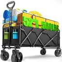 52" L Collapsible Wagon Cart Foldable, 300L 560lbs Weight Capacity, Heavy Duty Beach Wagon with Big Wheels, Shopping Carts for Grocery, Camping, Shopping, Beach, Garden Cart