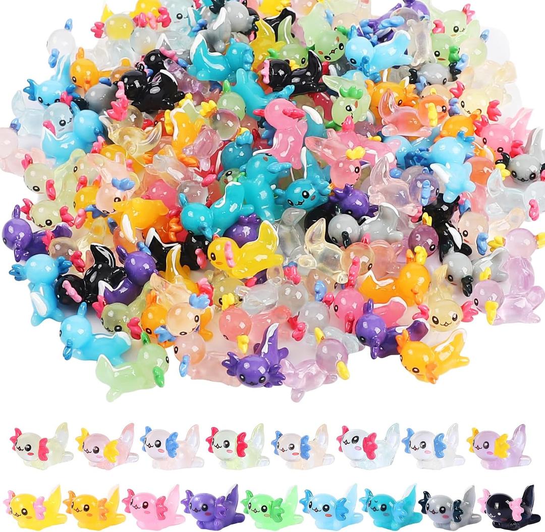 Luminous Mini Resin Axolotl 17 Glow Tiny Little Resin Axolotl hides Plastic Animals Digital Garden Miniature Landscape Aquarium Potting DIY Miniature Dollhouse Decor (51 PCS)