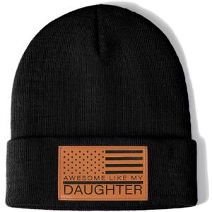 Dad Gifts American Flag Leather Beanie Hat for Dad from Daughter Christmas Stocking Stuffers Birthday Funny Gifts Ideas Stuff (Black)