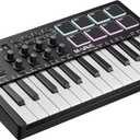 DaierTek Midi Keyboard Controller 25 Key Portable Mini Bluetooth & USB Midi Piano with 8 Backlit Drum Pad, 8 Knobs and Music Production Software for Computer Recording, Music Production (Black)