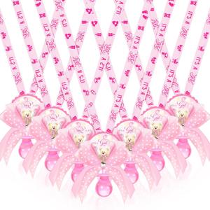 Hotop 36 Pcs Baby Shower Pacifier Necklace Cute Bear Acrylic Baby Party Favors Pacifier Charm Necklace for Girls Boys Shower Party Decoration Table Pieces(Pink,Girl)