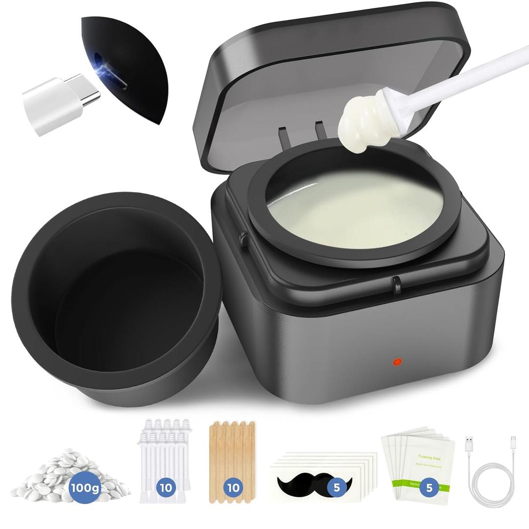 Boloye Nose Wax Kit with 100g Natural Resin Wax & 20 Sticks, Mini Nose Hair Wax Kit with Smart Temp Control, USB Fast Heat, 3-Min Hair Removal Lasts 46 Weeks | For Nose & Ear, Up to 15 Uses
