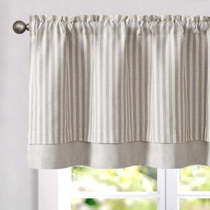 jinchan Linen Valance Curtain Striped Valance for Windows 18 Inch Light Filtering Kitchen Curtain Farmhouse Double Layer for Living Room Ticking Rod Pocket 1 Panel Taupe Grey on Linen