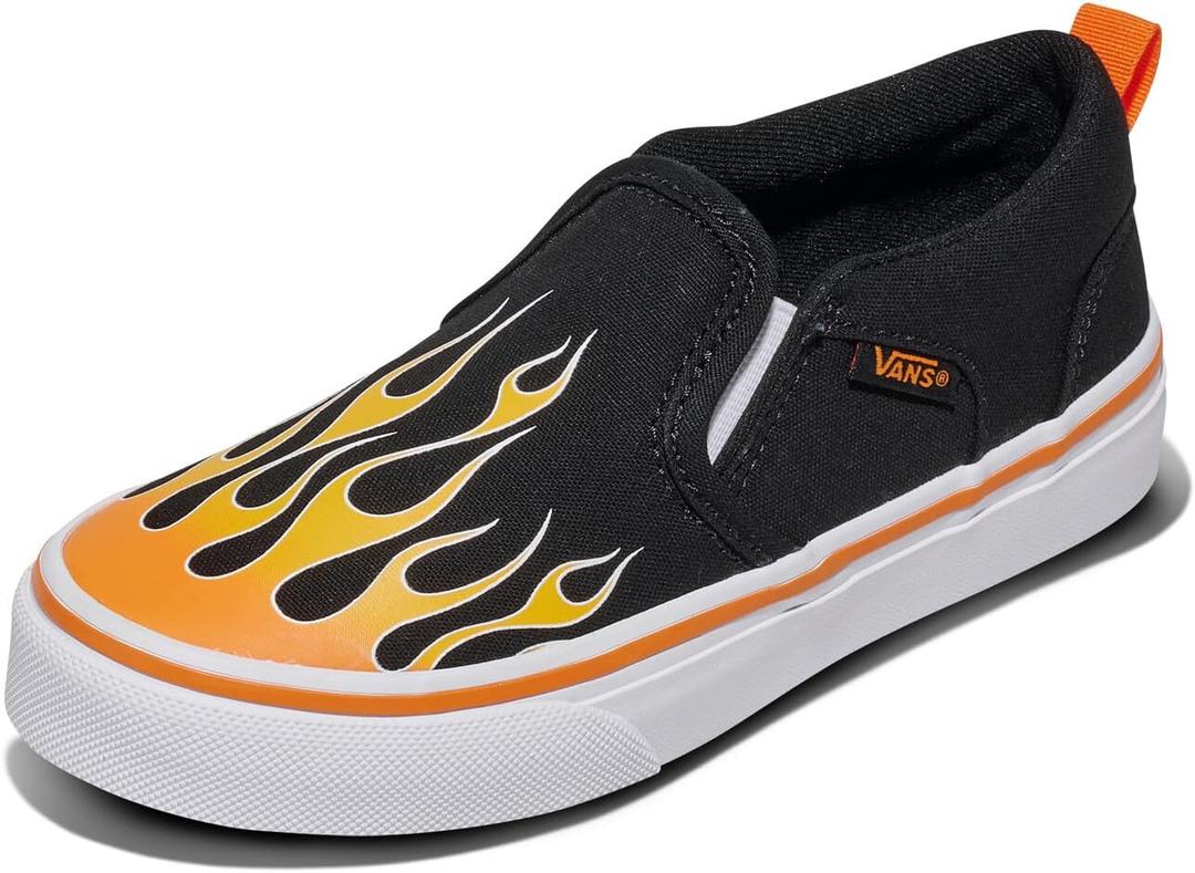 Vans Kids' Asher Slip-on Shoe (10.5 Big Kid, Flame Black)