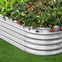 Land Guard 421.5ft Galvanized Raised Garden Bed Kit, Galvanized Planter Garden Boxes Outdoor, Oval Large Metal Raised Garden Bed for Vegetables (Classic Silver
