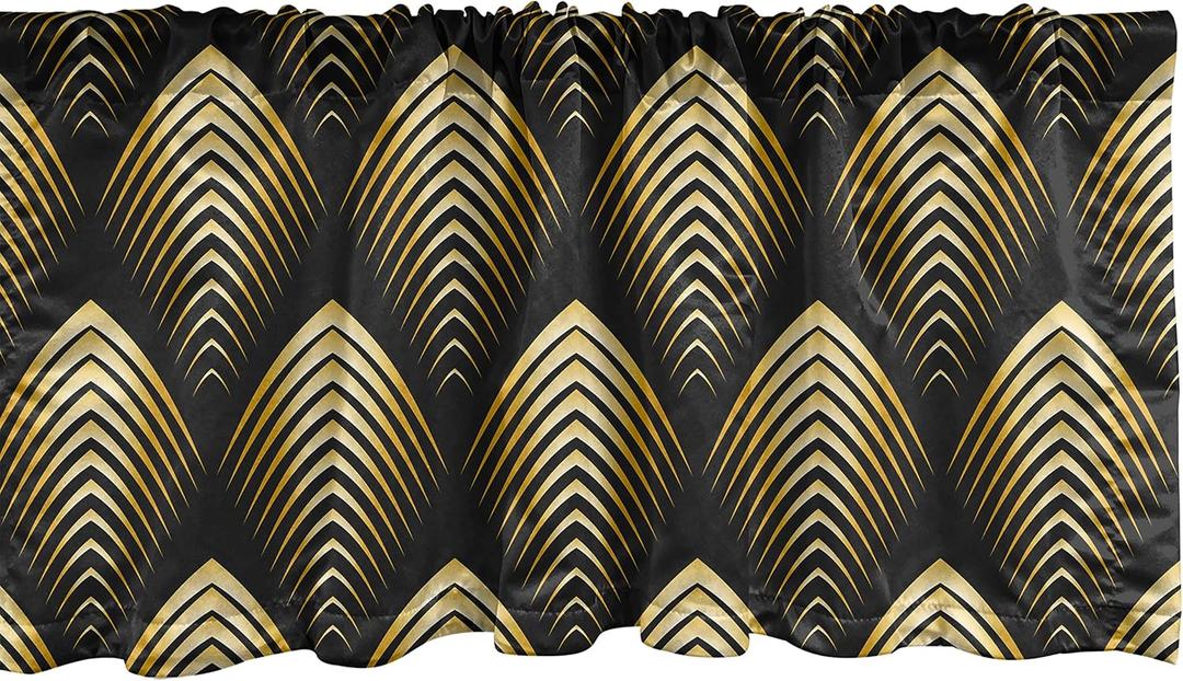 Ambesonne Abstract Window Valance, Optical Illusion Geometric Pattern from Retro Feels Repeated Artwork, Curtain Valance for Kitchen Bedroom Decor with Rod Pocket, 54" X 12", Charcoal Grey Mustard