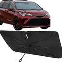 Proadsy Windshield Sun Shade Umbrella for Toyota Sienna 2021-2025 2026 Foldable Car Umbrella Sunshade with Soft TPU Handle Spring Structure Crystal Cooling Material Protect Car from Rays & Heat