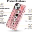 for iPhone 15 Case Cute - Compatible with Magsafe - Durable Shockproof 6.6 ft Drop Impact Phone Case - Funny Cassette Tape Design (6.1") Glitter Pink