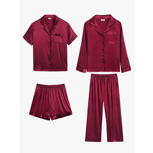 SWOMOG Mens Satin Silk Pajamas Set 3pcs Short Sleeve Sleepwear Silky Button Down Pjs Sets Classic Loungewear Nightwear,L