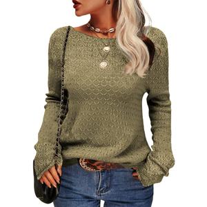Danedvi Women Fashion Autumn Winter Pullover Sweater Round Neck Honeycomb Knitting Pattern Slim Fit Knitwear Tops (Green)