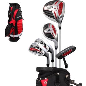 Precise XD-J Kids Golf Clubs Set  Boys & Girls Junior Golf Set with Lightweight Graphite Shafts, Hybrid, Putter & Stand Bag (Right Hand, Red Ages 6-8)