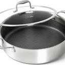 MICHELANGELO Tri-ply Stainless Steel Saute Pan 6 Quart, Deep Frying Pan with Lid, 18/10 Large Saute Pan with Nonstick Honeycomb Interior, Induction Compatible & Oven Safe - 12.5 Inch