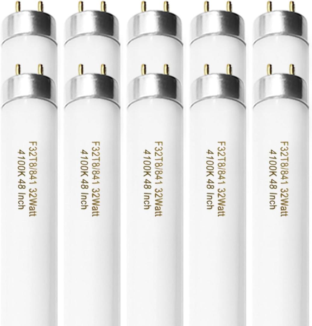 Konideke F32T8/841 32W 48 Inch T8 Fluorescent Tube Light Bulb, T8 Fluorescent Bulbs 4 Foot, 4ft Light Bulb, 4100K Cool White, 2850 Lumens, G13 Medium Bi-Pin Base,10 Pack