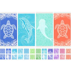 Widdonen Turkish Beach Towel Quick Dry Absorbent Cotton Lightweight Thin Bathroom Bath Pool Swim Towels Extra Large Oversized Sand Free Beach Accessories Essentials Stuff Cloud Gift for Adults, X-Large(79 x 36 inches,200 x 90 cm), 4 Pack Blue Turtle Whale Pink Turtle