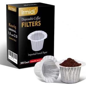 Irmidi 300 Count Disposable Coffee Filters Compatible with Keurig Brewers Single Serve 1.0 and 2.0, Use with Reusable K Cup Coffee Pods
