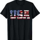 American Flag USA United States of America US 4th of July T-Shirt, L