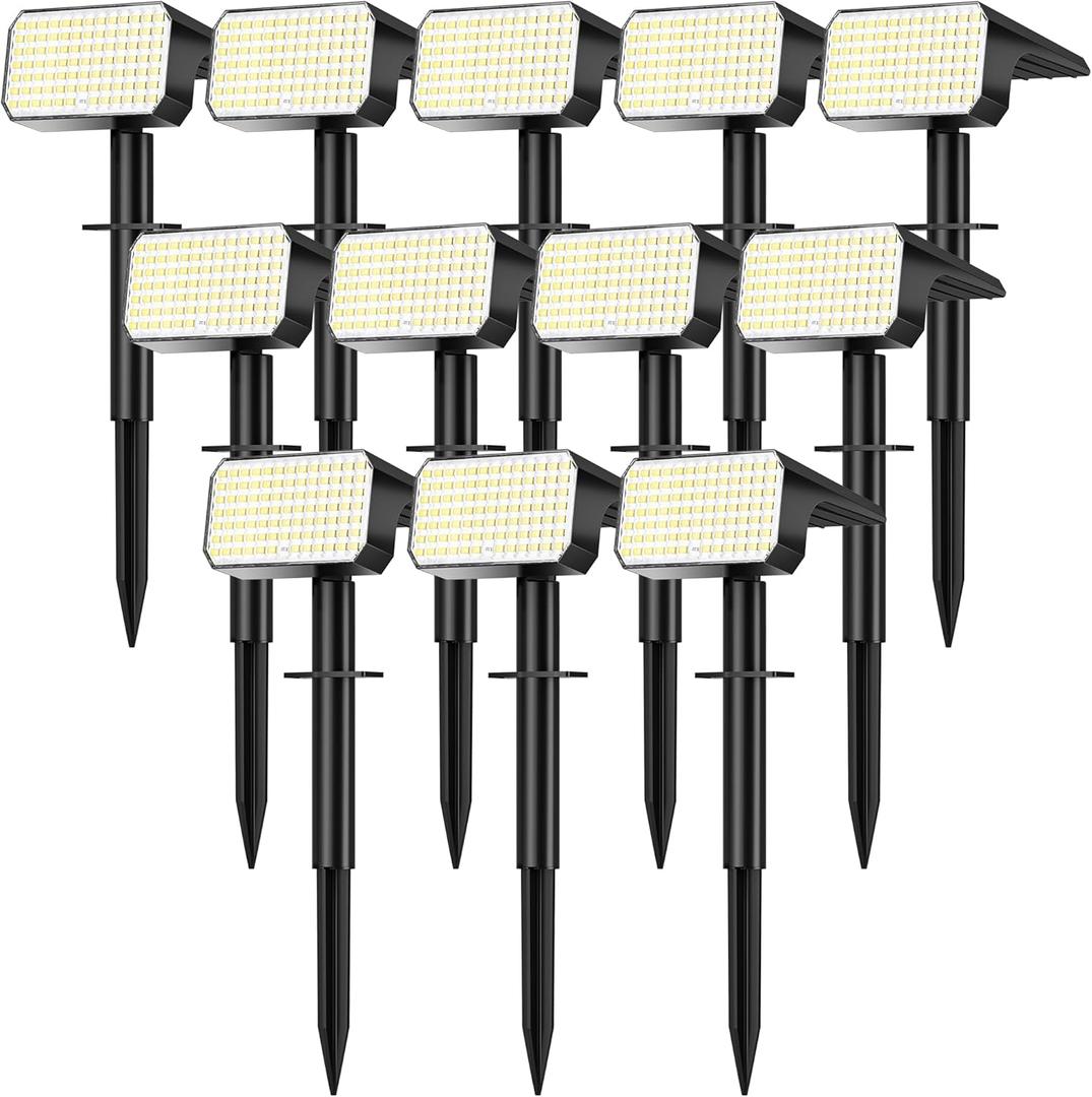 LANSOW 12 Pack Solar Spot Lights Outdoor Waterproof IP67, (90 LED/4 Modes) Solar Landscape Spotlights, 2-in-1 Solar Powered Flood Lights for Yard Garden Pathway Outside Tree, Auto ON/Off(Cool White)