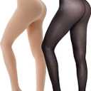 HONGTEYA 2 Pairs Fleece Lined Tights Women - Warm Sheer Pantyhose Fake Translucent Tights Winter Thermal Leggings
