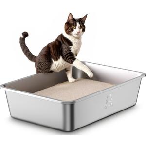 Stainless Steel Litter Box with Handle, Large Metal Cat Litter Box with High Sided for Big and Small Cats, Kitty Litter Boxes, Non-Stick, Easy to Clean, Odor-Free, Cat ToiletLitterbox (23.4"L15.6"W7.8"H)