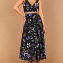 Women 2 Piece Maxi Skirt Set Casual Summer Outfit Halloween Dress V neck Tank Top Travel Vacation Floral Dresses (Black, XL)