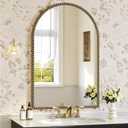 Champagne Bronze Arched Mirror 24"x36", Champagne Bronze Mirror for Bathroom, Entryway, Bedroom, Fireplace, Over Sink, Vintage Gold Arch Mirror with Metal Beaded Frame