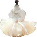 Luxury Dog Dress for Small Dogs Girl, Champagne Tulle Pet Dress with Embroidered Bowknot & D-Ring, Cat Princess Costume, Dog Wedding Dress, Puppy Formal Tutu Outfit 8.3-10lbs(Champagne,M)