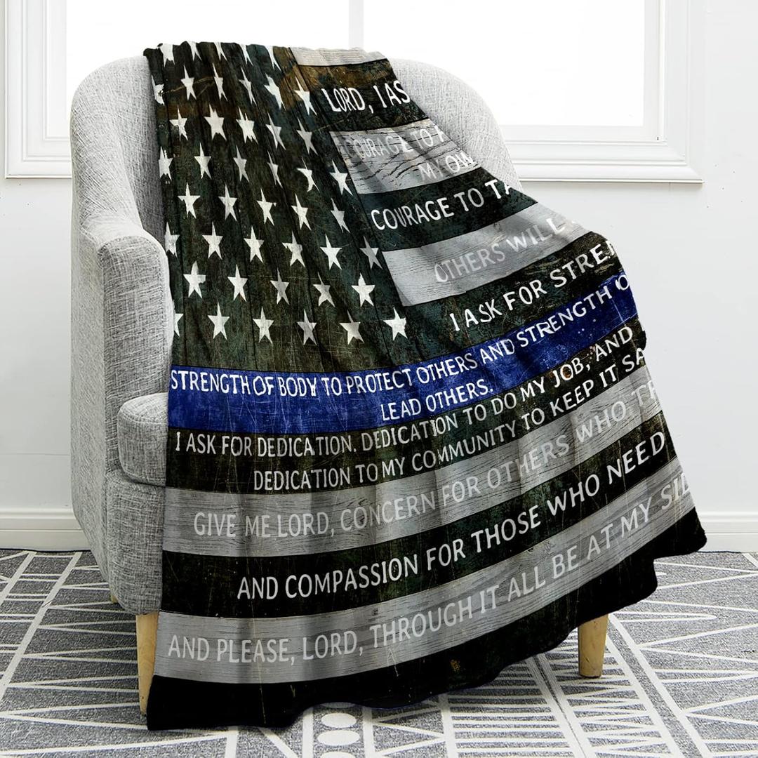 Jekeno Police Officers Prayer Blanket Gifts for Men Kids Boys Home Bedroom Living Room Decor Soft Cozy Lightweight Plush Throw Blankets 50"x60" (Color637)