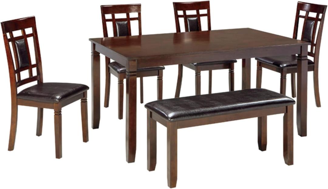 Signature Design by Ashley Bennox Dining Room Table and Chairs with Bench (Set of 6), Brown
