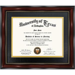 GraduationMall 8.5x11 Diploma Frame with Black over Gold Mat or Display 11x14 Document without Mat, UV Protection Acrylic, Mahogany with Gold Beads