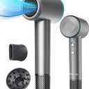 Hair Dryer Ionic Blow Dryer with Diffuser for Curly Hair, 1500W High-Speed Brushless Corded with 150,000 RPM, Fast Drying Low Noise Thermo-Control Hairdryer with Nozzle for Home Travel (Gray)