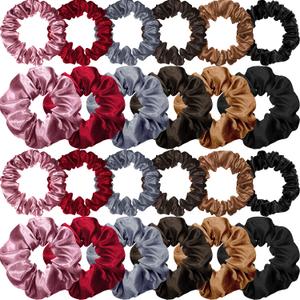 WILLBOND 24 Pcs Satin Scrunchies for Women Silk Hair Ties Set 2 Sizes Soft Ponytail Holders for Thick Curly Hair Assorted Colors for Daily Use Wedding Party Gifts(Charming Colors, Plain Pattern)