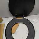 Round Wood Toilet Seat Support 400 lbs, Heavy Duty Toilet Seat with Wood Veneer for Home Bathroom, Wooden Black Toilet Lid with Chrome Hinges, Grip-Tight Bumpers, Easy Clean, Easy Install