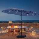 15ft Double Sided Patio Umbrella with Solar Lights, Outdoor Large Umbrellas with Crank Handle and 36 LED Lights, Rectangular Market Umbrella with Base Included for Deck Pool Shade (With Base)