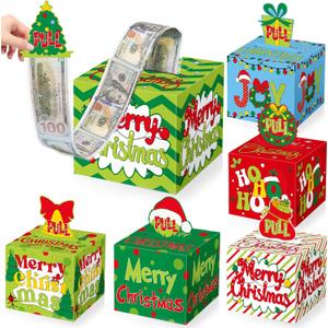6 Pcs Christmas Money Box Party Supplies Xmas Green and Red Money Gift Box for Cash Pull Merry Christmas Xmas Tree Surprise Gift Holders Party Decors for Kids Girls Boys Holiday Green Cash Dispenser