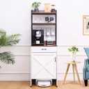 ALBAD Coffee Bar Cabinet with Drawer, Robot Vacuum Hidden Cabinet, 69" Tall with Adjustable Shelves, Open Storage Shelves, White Rustic Accent Console for Kitchen, Dinning Room