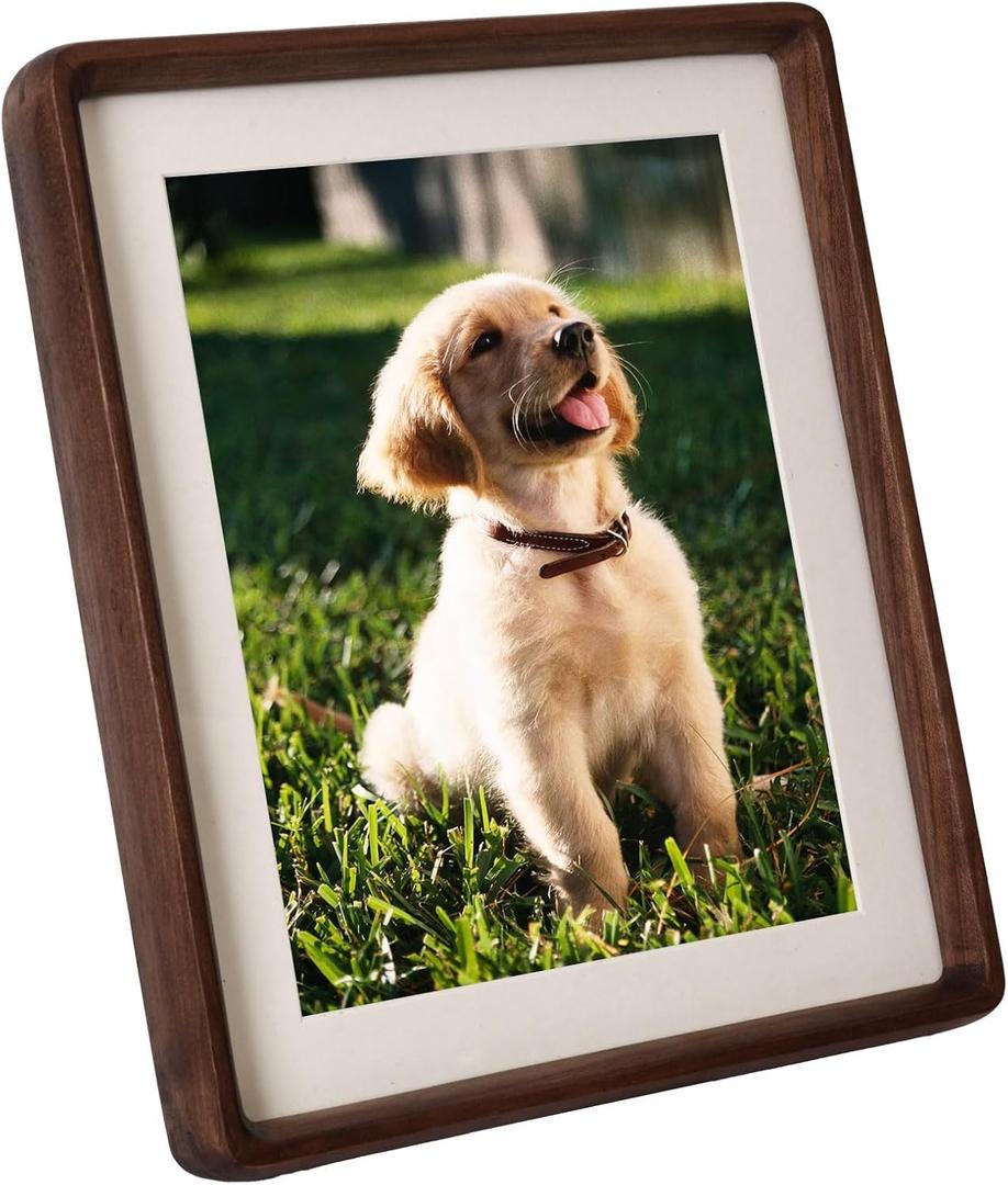 8x10 Picture Frame Wood with Mat, Natural Solid Walnut Wooden Photo Frames with Tempered Glass for Hanging or Tabletop Displaying Horizontally or Vertically