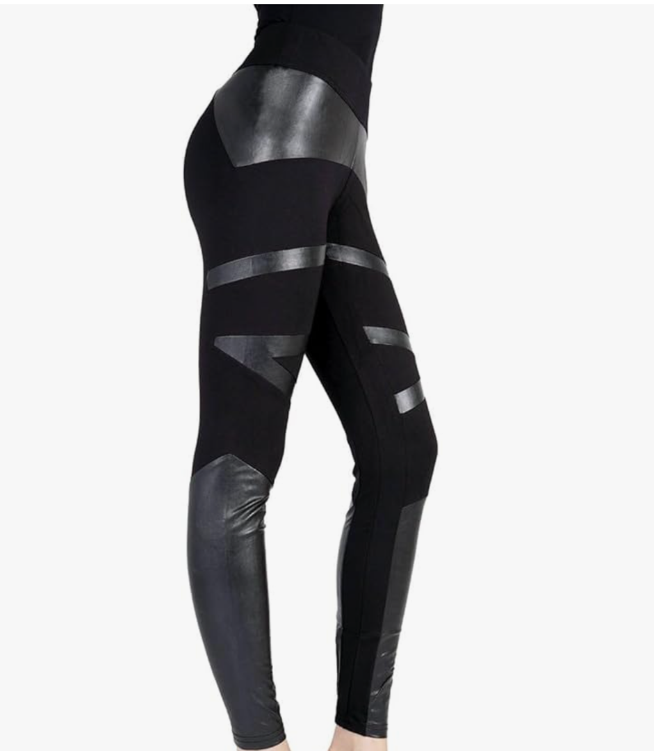 MeMoi Sexy Moto Pleather Accent Shaping Leggings, L/XL