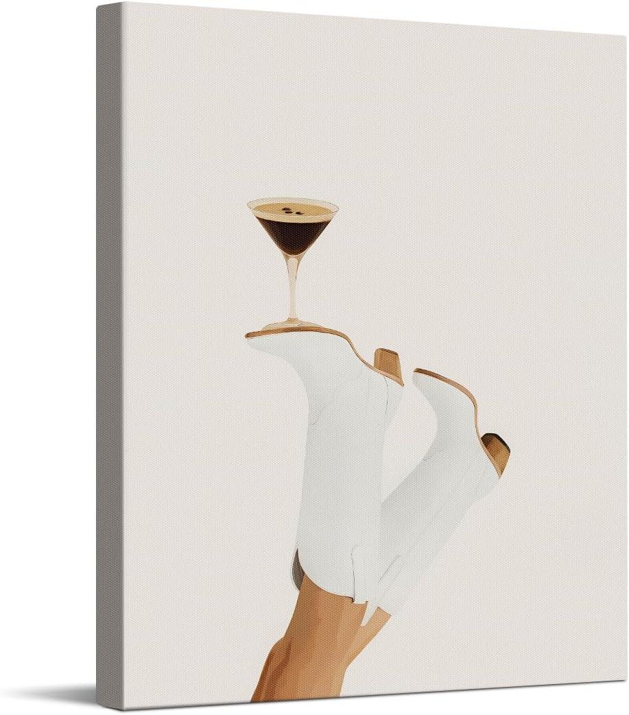White Cowboy Boots Wall Art, Surreal Western Fashion Poster, Legs Wearing White Boots Holding Martini, Minimal Modern Cowgirl Aesthetic, Contemporary Western Decor Print, Wrapped Canvas 8 x 10 inch (Balancing Boots and Espresso)