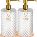 18Oz Spiral Stripe Soap Dispenser Set - Gold Stainless Steel Pump with Wood Tray, Refillable for Kitchen Sink & Bathroom Vanity, Dish Liquid & Hand Soap Storage Solution