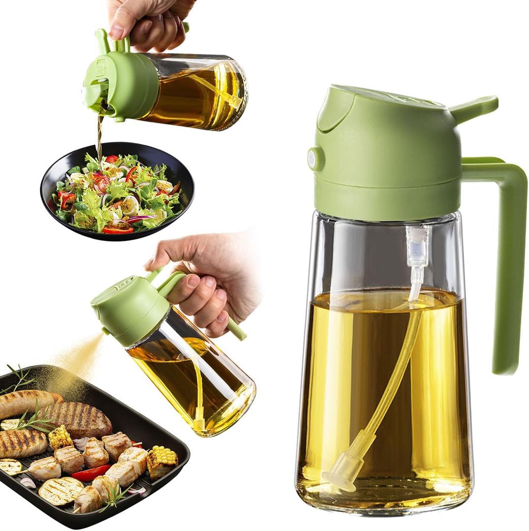 TrendPlain 16oz/470ml Glass Olive Oil Sprayer for Cooking  2 in 1 Olive Oil Dispenser Bottle for Kitchen Gadgets and Air Fryer Accessories, Salad, BBQ - Green