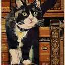 Vintage Tuxedo Cat Poster Metal Sign Easily Distracted By Cats And Books Tin Signs Retro Plaque Wall Decor Gift For Home Kitchen Office Club Bar Gym Library Living Room 8x12 Inch