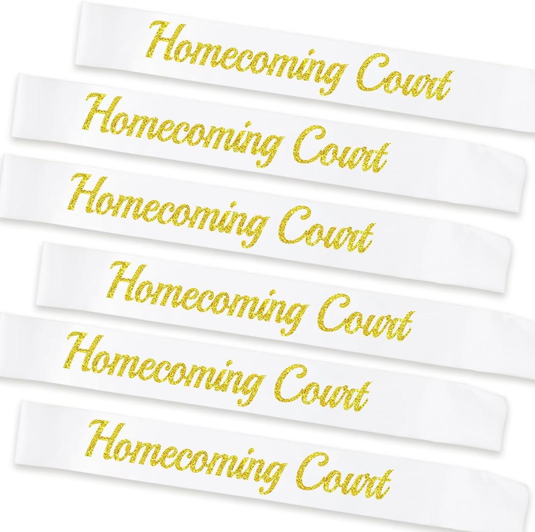 Homecoming Court Sashes 6 Pack, Glitter Gold Black Homecoming Court Sashes for School Cosplay Pageants Homecoming Party Dance Graduation Party Favors