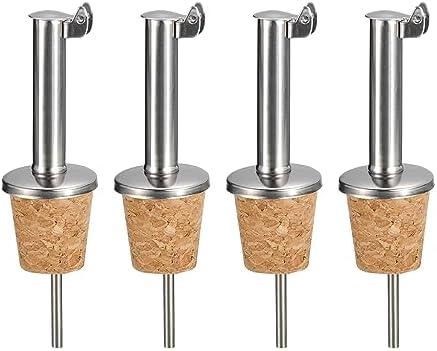 uxcell Stainless Steel Bottle Pourers, 4Pcs Auto Flip Olive Oil Spout, Cork Design Wine Bottle Stoppers, for Pours Liquid, Olive Oil, Wine, Vinegar, Most Liquor Bottles