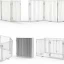 No Pawblems Free Standing Dog Gate with Door, 30'' Tall Foldable Dog Fence for Indoor & Outdoor, Up to 208 Inch Extra Wide Puppy Gate for Stairs, Hallways, Doorways, Deck, Yard (White, 8 Panels)