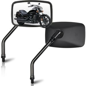 Universal Motorcycle Mirrors - 10mm Black Rectangle Handlebar Rearview Side Mirrors Compatible with Honda Shadow Kawasaki Suzuki Cruiser Scooter Street Dirt Bike Cruiser Chopper Touring