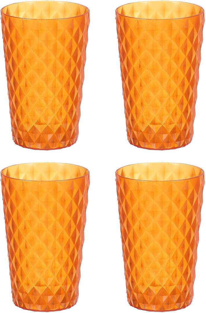 uxcell 4Pcs Plastic Drinking Cups, Transparent Unbreakable Reusable Water Tumblers Stackable Drinking Glasses for Coffee, Milk, Juice, Orange
