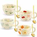 Vesici 4 Pack Ceramic Flower Coffee Mug Set 8.5 oz, Vintage Floral Cute Coffee Cups for Spring, Porcelain Latte Tea Mugs for Women Gifts, Dishwasher Microwave Safe