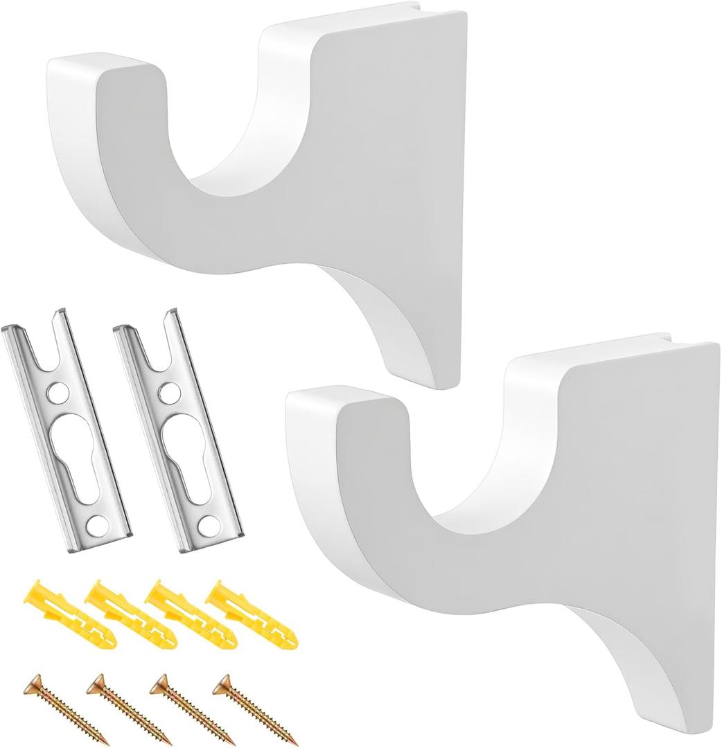 Briwooody 2 Pack Wooden Curtain Rod Brackets Curtain Rod Holder Wood Brackets Classics 3 1/2" Return Bracket for 2" Pole (White)