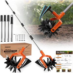 Pankay Rotary Hand Tiller for Gardening, Garden Cultivator Tool with Tilling Blade, 63 Adjustable Stainless Steel Poles Cultivators for Gardening, Lawn Care, Reseeding Grass, Soil Mixing